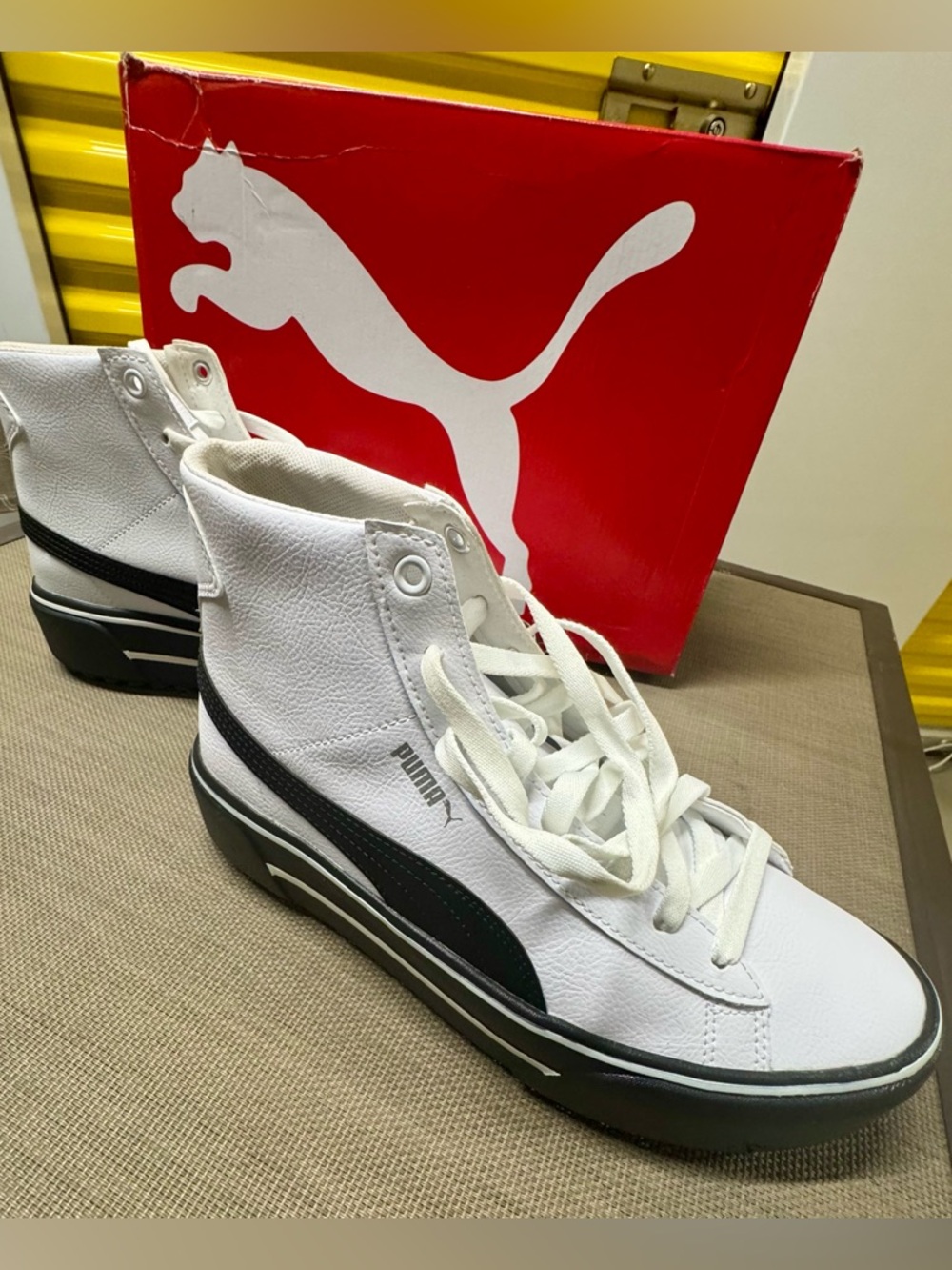 Puma White High-Top Sneakers with Black Stripe
